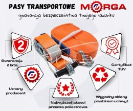 Pas transportowy 5T 12m szer. 50mm komplet z klamrą z gumową okładziną 230mm z atestem, standard MORGA