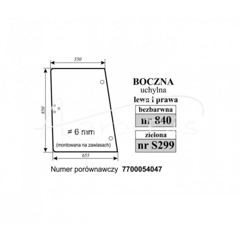 Szyba boczna uchylna lewa/prawa zielona Renault 7700054047 Szyba boczna uchylna lewa/prawa zielona Renault 7700054047
