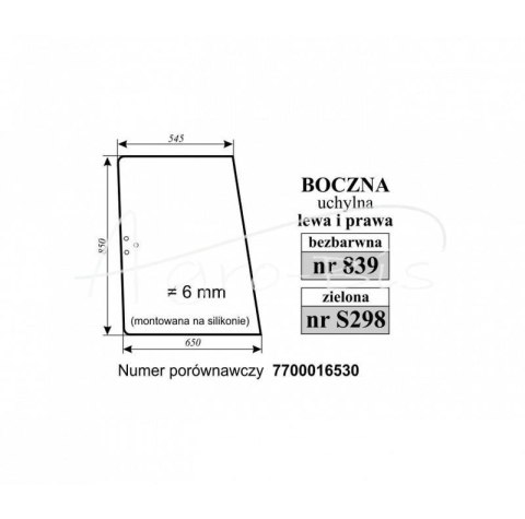 Szyba boczna uchylna lewa/prawa zielona Renault Szyba boczna uchylna lewa/prawa zielona Renault