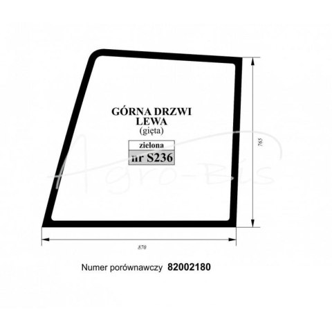 Szyba drzwi górna lewa gięta zielona New Holland 82002180