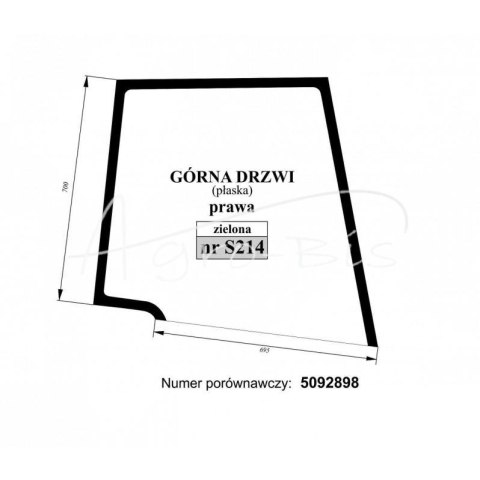 Szyba drzwi górna prawa zielona New Holland