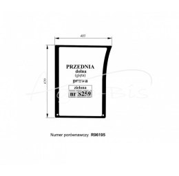 Szyba przednia dolna prawa gięta zielona John Deere