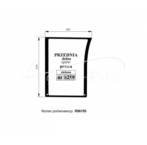 Szyba przednia dolna prawa gięta zielona John Deere Szyba przednia dolna prawa gięta zielona John Deere