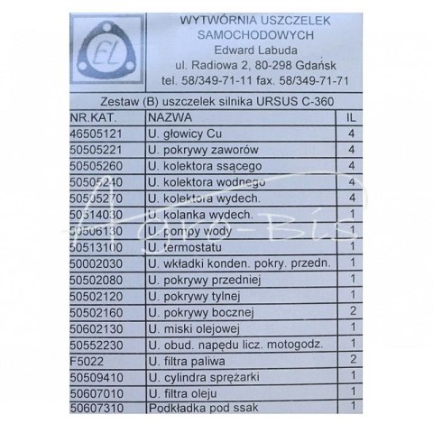 Komplet - zestaw uszczelek silnika C-360 miedź silikon Komplet - zestaw uszczelek silnika C-360 miedź silikon