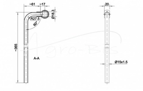 Rurka wygięta 90 stopni Fi-15 z oczkiem 18mm długość 400mm HYDRAL Rurka wygięta 90 stopni Fi-15 z oczkiem 18mm długość 400mm HYDRAL