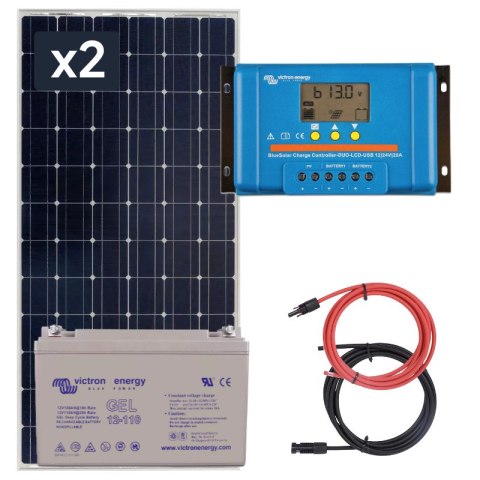 Panel słoneczny 2x185W i akumulator żelowy 110Ah z regulatorem LCD