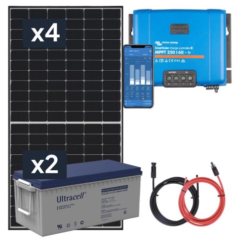 Panel słoneczny 4x455W i akumulator żelowy 2x200Ah z regulatorem MPPT 24V Panel słoneczny 4x455W i akumulator żelowy 2x200Ah z regulatorem MPPT 24V