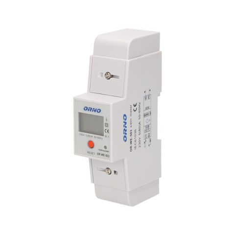 1-fazowy wskaźnik zużycia energii elektrycznej, 80A, dodatkowy wskaźnik, wyjście impulsowe, przycisk RESET, 2 moduły, DIN TH-35m 1-fazowy wskaźnik zużycia energii elektrycznej, 80A, dodatkowy wskaźnik, wyjście impulsowe, przycisk RESET, 2 moduły, DIN TH-35m