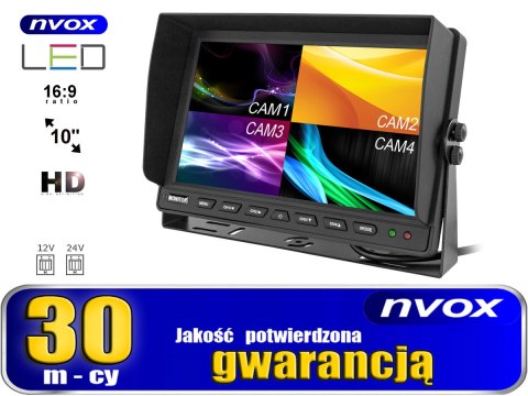 Monitor lcd 10cali z obsługa do 4 kamer 4pin 12v 24v Monitor lcd 10cali z obsługa do 4 kamer 4pin 12v 24v
